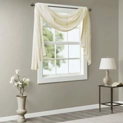 New 🎉 Madison Park Iris Diamond Sheer Embroidered Window Curtain Scarf Grey ✨ -Madison Park Sales unnamed file 949