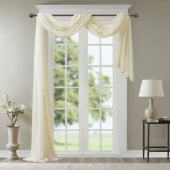 New 🎉 Madison Park Iris Diamond Sheer Embroidered Window Curtain Scarf Grey ✨ -Madison Park Sales unnamed file 950